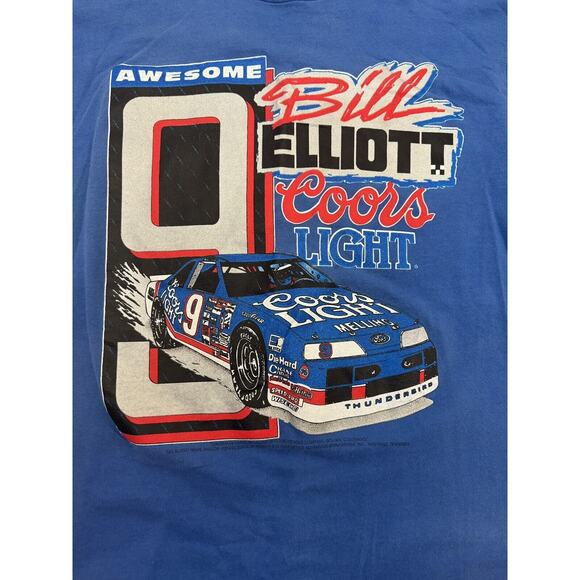 Vintage Bill Elliott Nascar T-Shirt Racing Mens Awesome Coors Light Large Blue - Picture 2 of 8